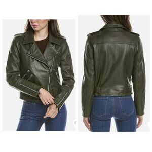 NEW Walter Baker Allison Lamb Leather Moto Jacket Green Zippers Size XS